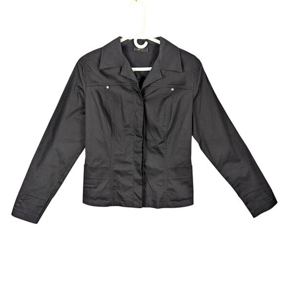 Versace Classic V2 Jacket Womens 44 Black Fitted Stretch Button Italian Designer - Picture 1 of 10